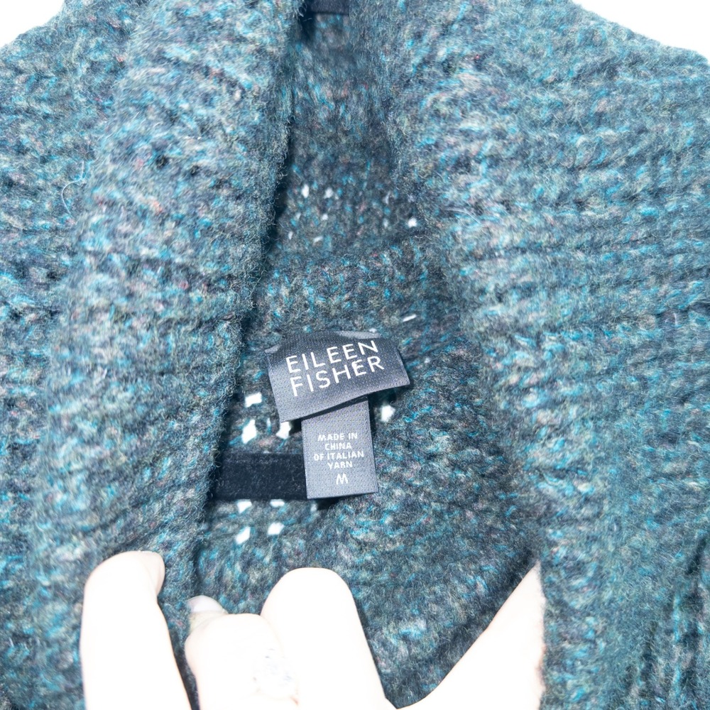 Eileen Fisher Green Wool Cashmere Blend Knit Turtleneck Sweater Size Medium - Picture 4 of 6